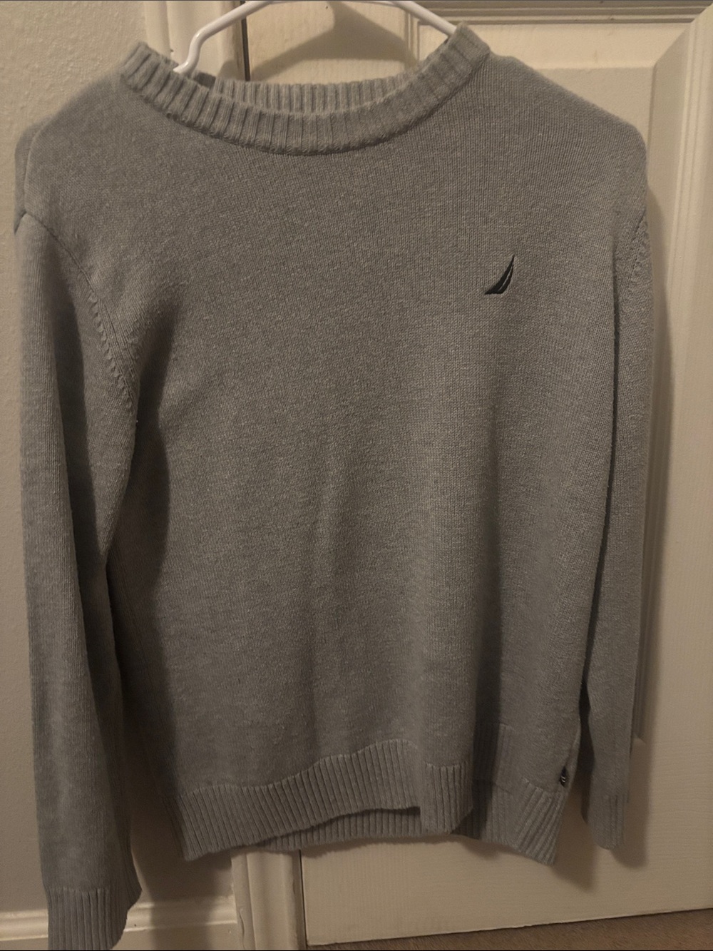 Nautica Men’s Light Gray Crewneck Sweater with Embroidered Logo